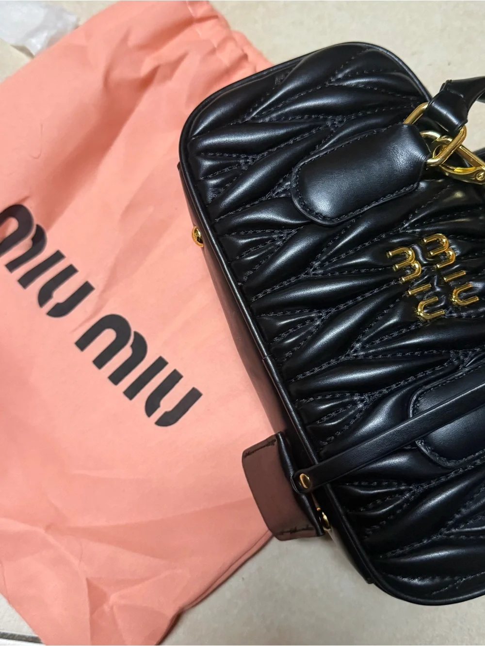 Miu Miu Black Quilted Leather Satchel with Gold Hardware